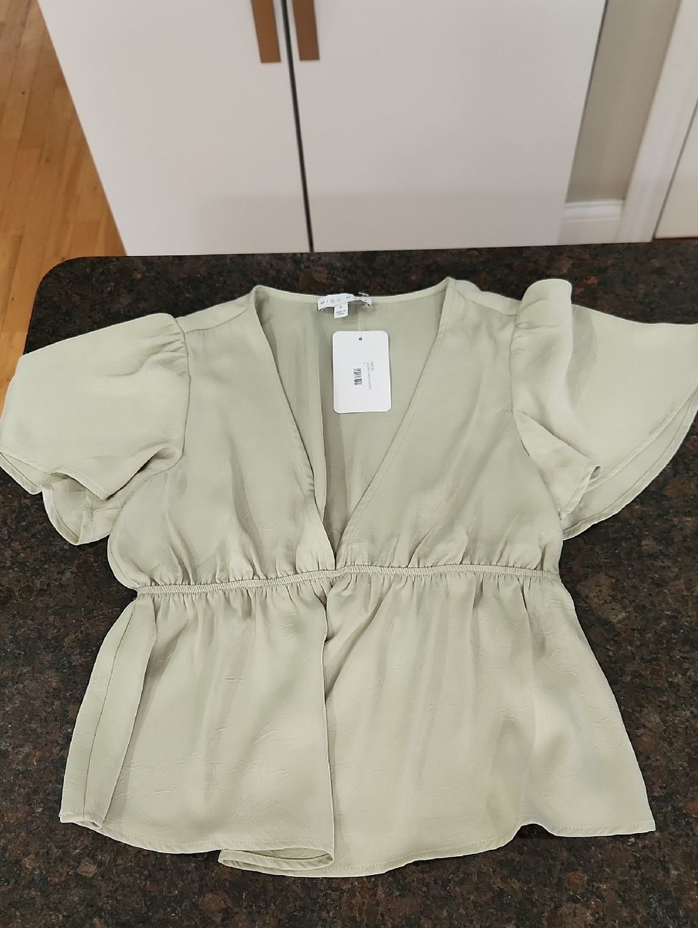 Women's Sage Green V-Neck Peplum Blouse